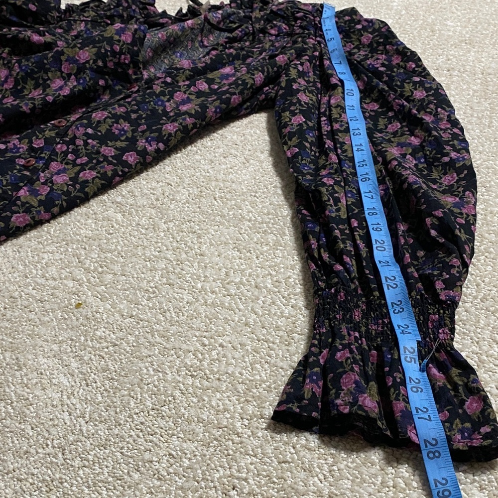 Free People Black and Purple Floral Blouse  Size S 100% Cotton - Picture 14 of 15